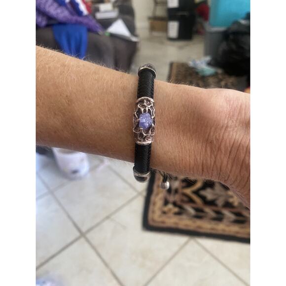 Black URU Bracelet Silver 925 With Rough Tanzanite Purple - Picture 2 of 9